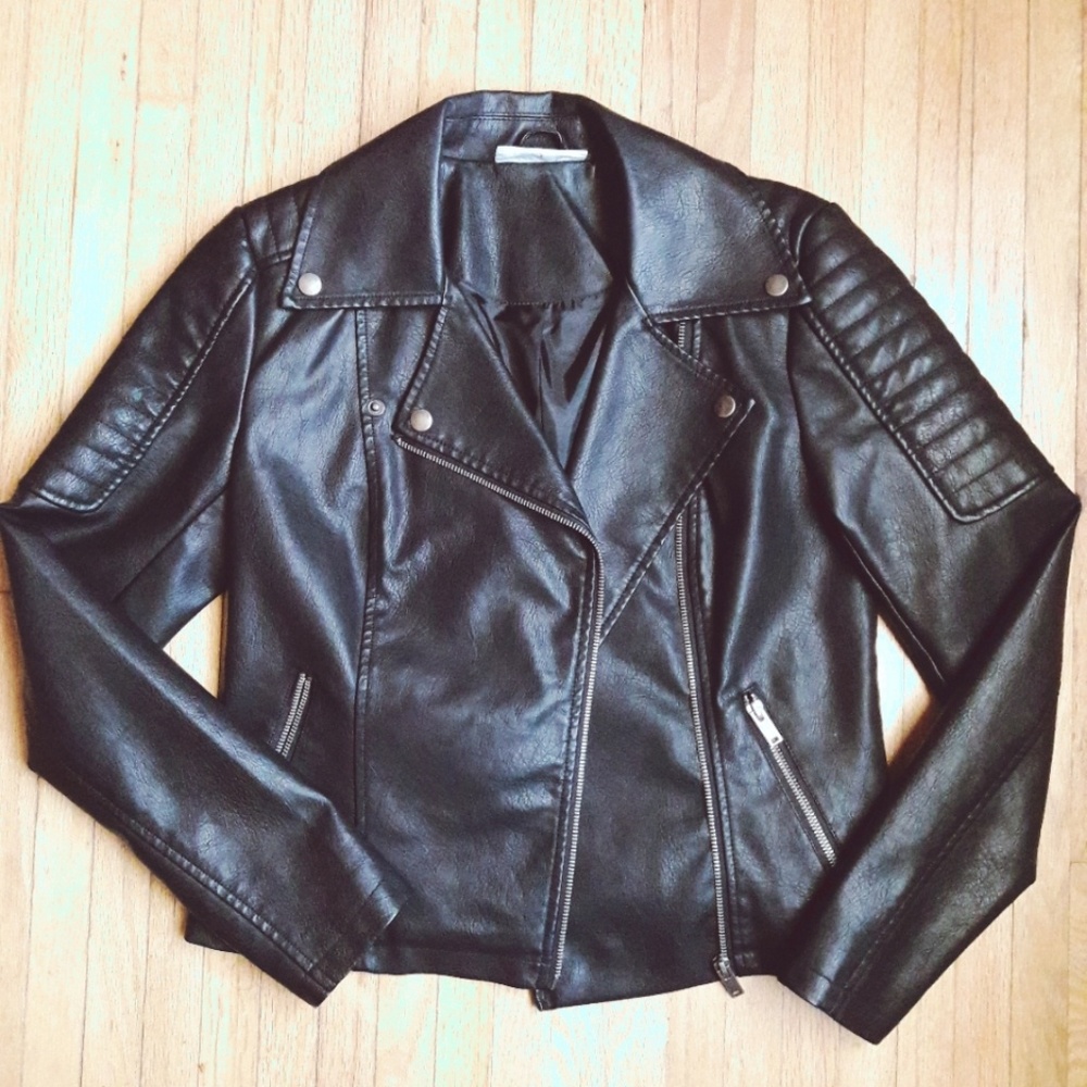 Noisy May Vegan Faux Leather Moto Jacket Black
